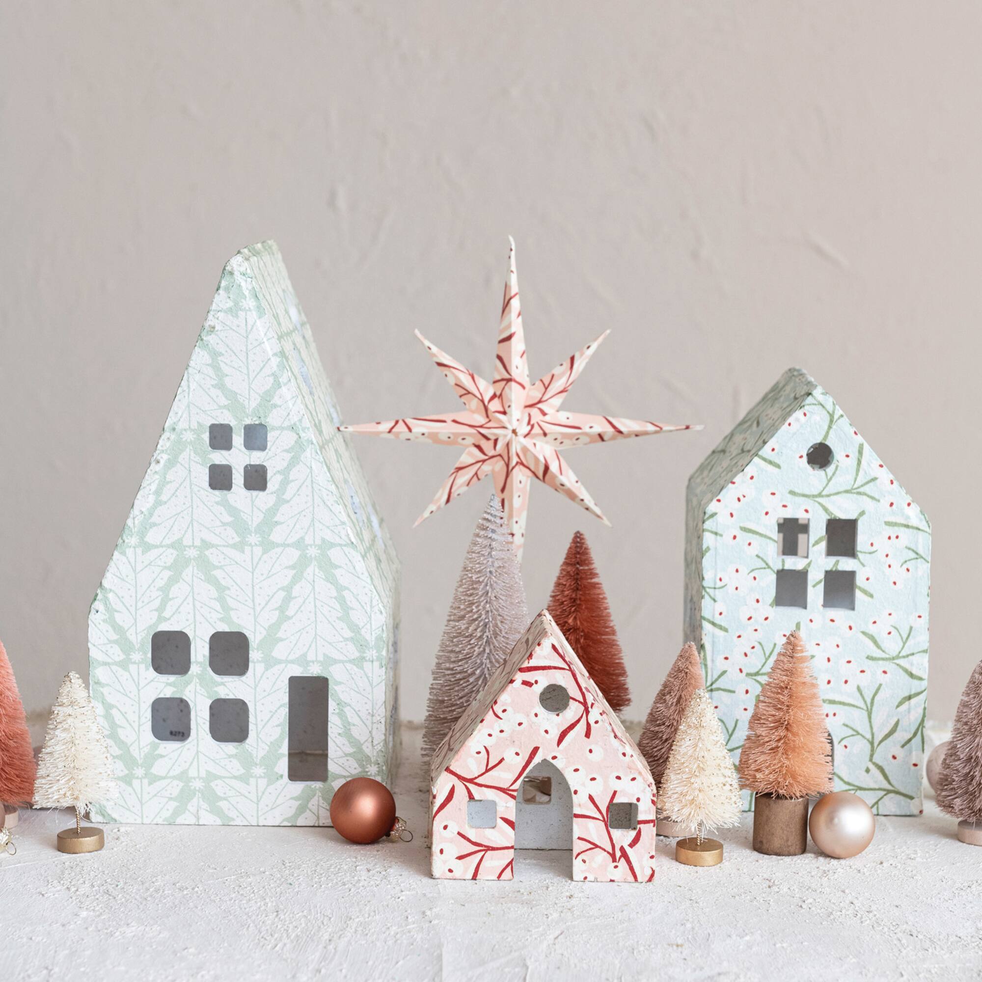 Hello Honey® Printed Paper Mache House Set with Berry & Tree Patterns